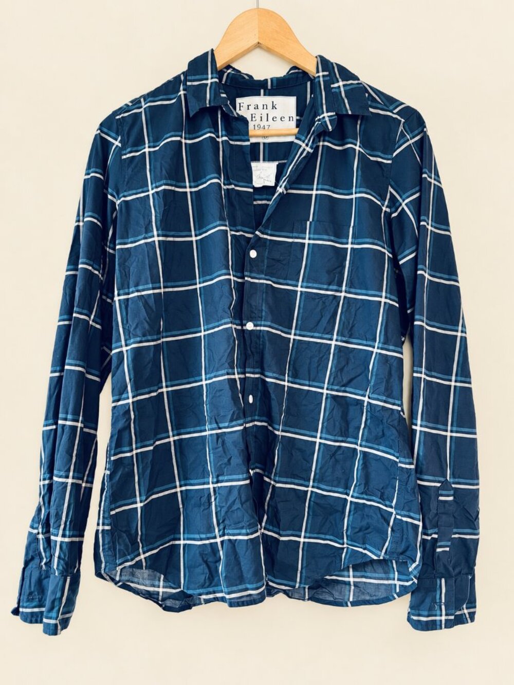 Frank & Eileen, BARRY Navy Blue Windowpane, Italian Cotton, Medium EUC